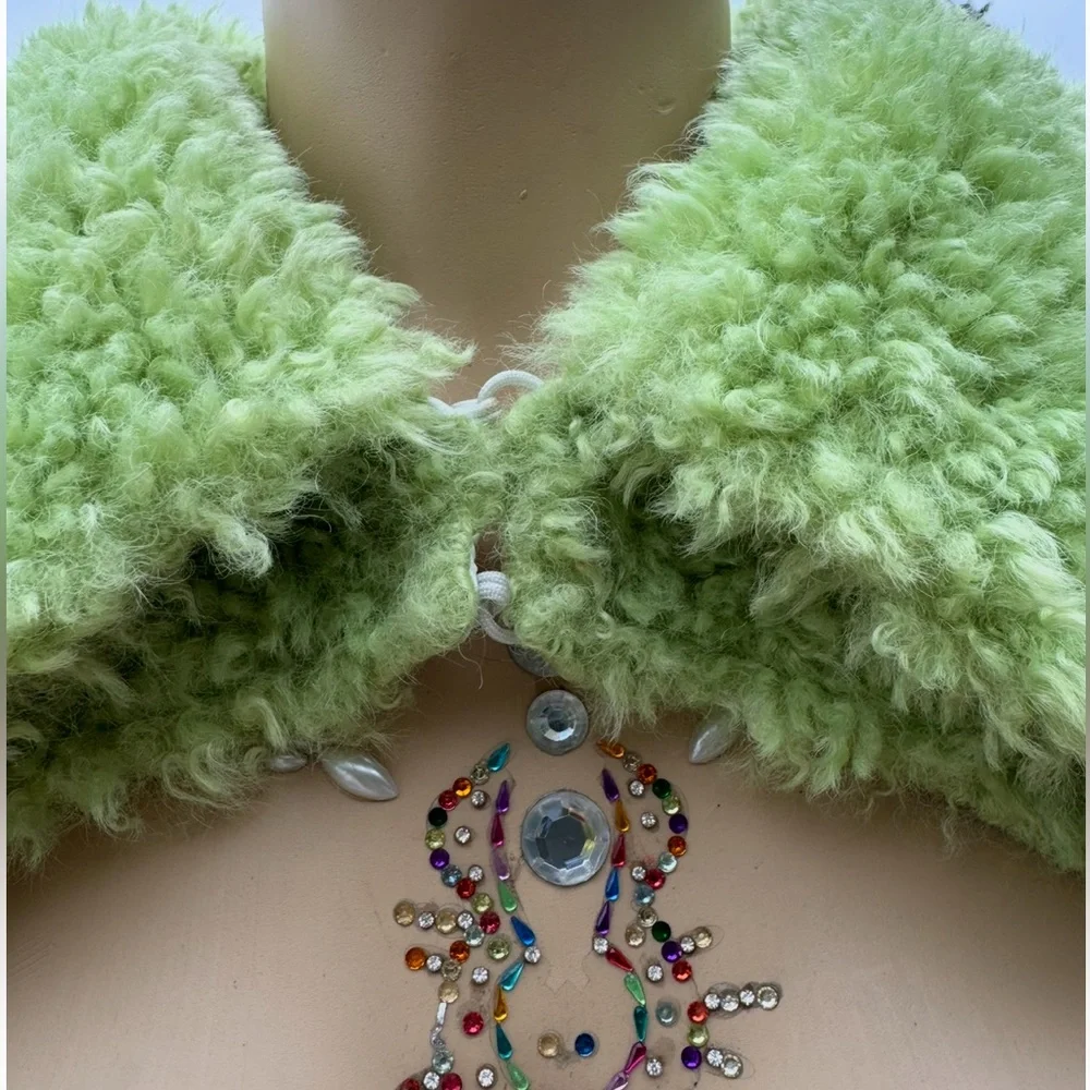 Lime Green Cropped Teddy Jacket with Collar size S/M - Picture 7 of 8